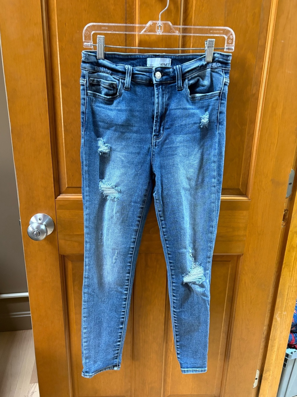 Vervet Women’s Medium Wash Distressed Skinny Jeans High-Ride Size 28